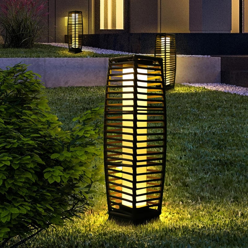 OLYMSOLD Solar Floor Lamp, Outdoor Floor Lamp, Solar Lanterns Waterproof, Solar Powered Resin Wicker Outdoor Lamp, Weather-Resistant Rattan Deck Light for Porch, Garden, Patio, Deck - Image 1